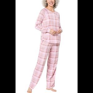Comfort Code Women's 2-piece Brushed Ultra Knit PJ Set Pink Plaid - Regular